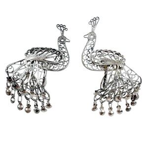 Vintage Silver Peacock Earring Screw Back Dangle Filigree